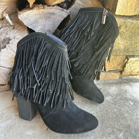 DW boots leather suede fringe black western ankle Hardy booties Sz-8.5M. E - Picture 9 of 14